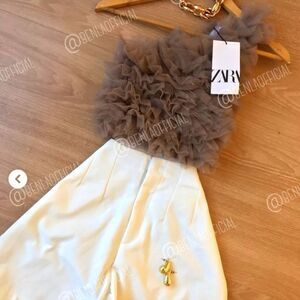 ZARA  ZARA TULLE CROP TOP taupe